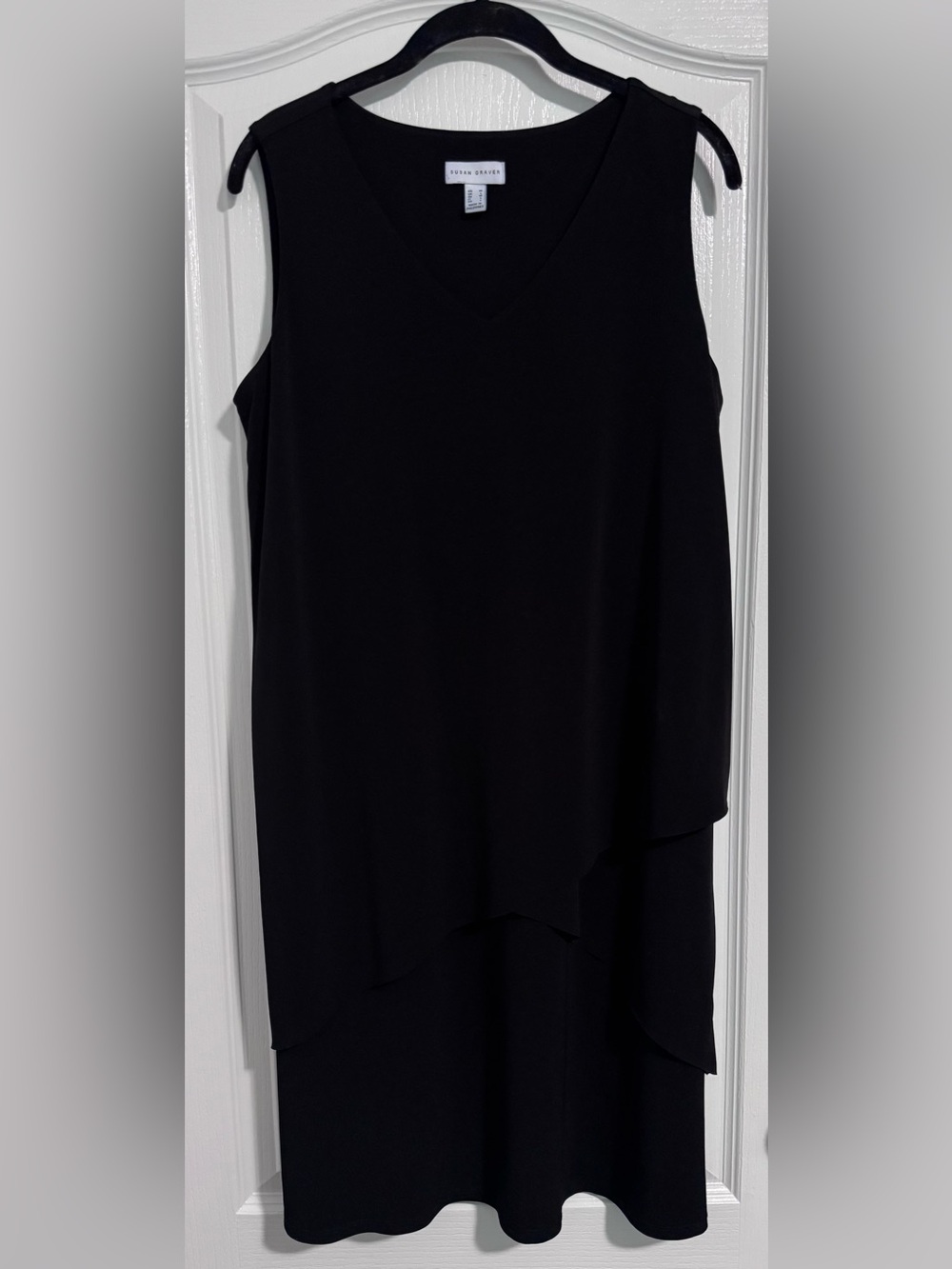Susan Graver Black Sleeveless Layered V-Neck Dress Size M - Picture 1 of 7